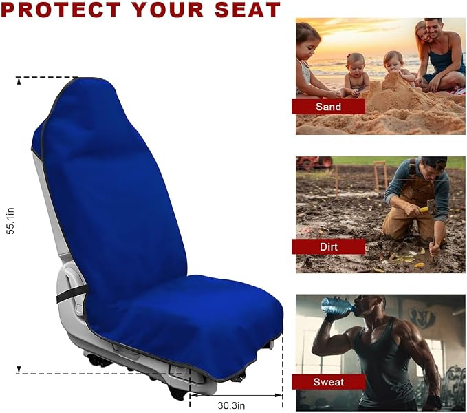 2PCS Car Towel Seat Cover, Waterproof Non-Slip Front Seat Protector for Post Gym Workout Beach Hiking, Sweatproof Washable Bucket Seat Protective Cover for Car SUV Truck Sedan (Blue) - Image 2