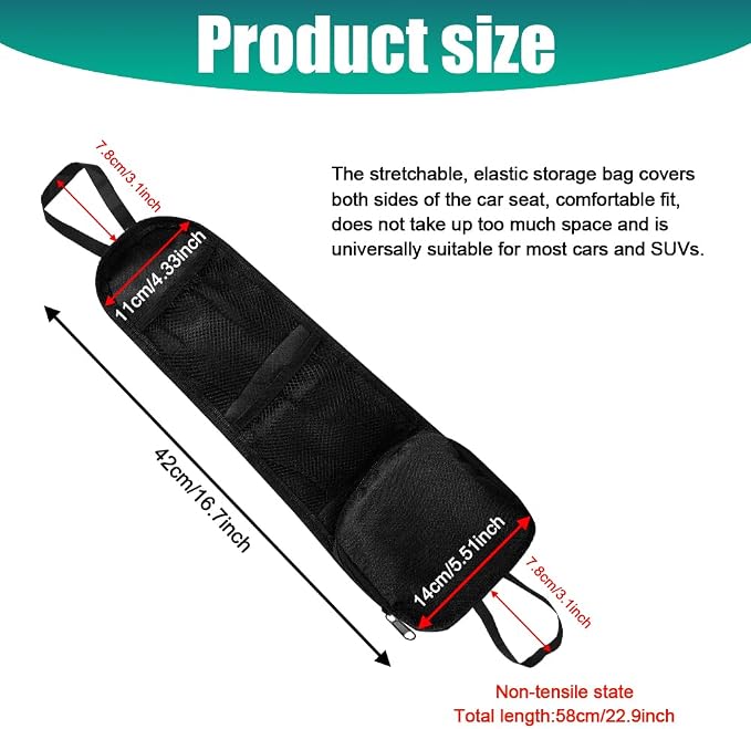 Car Seat Storage Hanging Bag, Car Seat Side Organizer, Multifunctional Cars Mesh Net Pocket, Multi-Pocket Seats Side Storage Interior Accessories Universal for Cars SUV Truck (Black, 1PCS) - Image 2