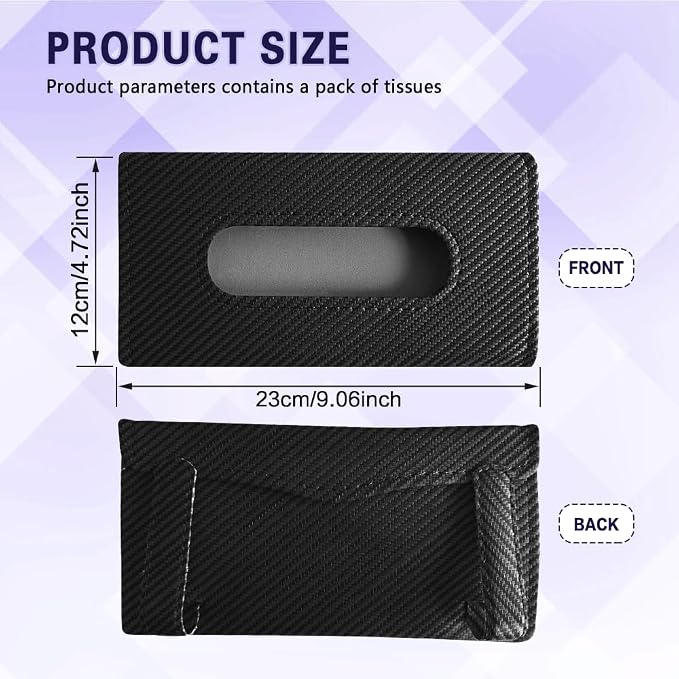 Car Visor Tissue Holder, Tissue Box Holder for Car, Leather Auto Sun Visor Napkin Case Mask Dispenser, Automotive Accessories Rectangular Hanging Auto Napkin Box Fit for Most Vehicles (Black) - Image 2