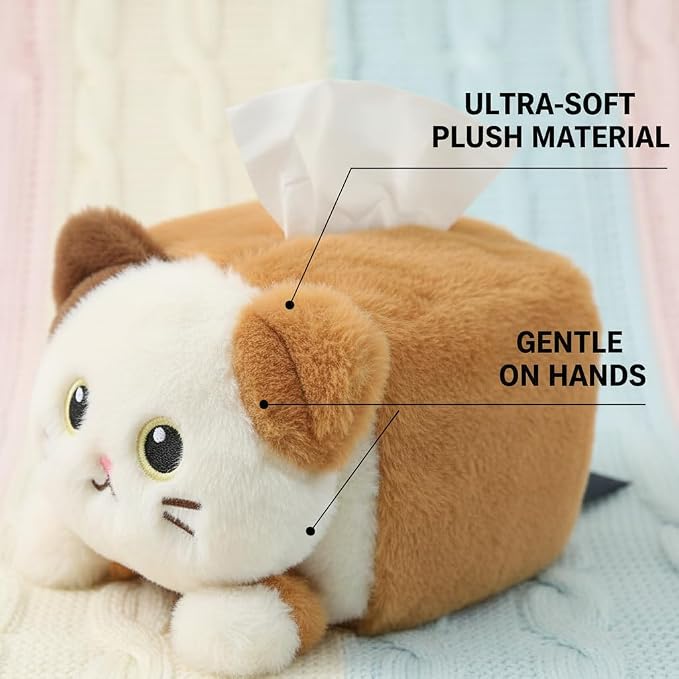 Drivers Cute Plush Animal Car Tissue Box Holder, Vehicle Console Napkin Dispenser, Secure Strap, Easy Refill, Tidy Ride, All-Season - Image 5