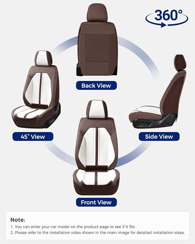 Huidasource Coffe White Front Seat Covers Luxury Faux Leather Front Car Seat Cover, Compatible with Airbags, Seatbelt Buckles, Perforation, Cooling＆Heating Universal Fit for Most Cars Vans Trucks SUVs - Image 7