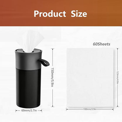 Car Tissues Cylinder, Cup Holder Car Tissue Box with Handle, Detachable Easy Cleaning Tissue Holder with 1 Pack Tissues, Black Grey - Image 5