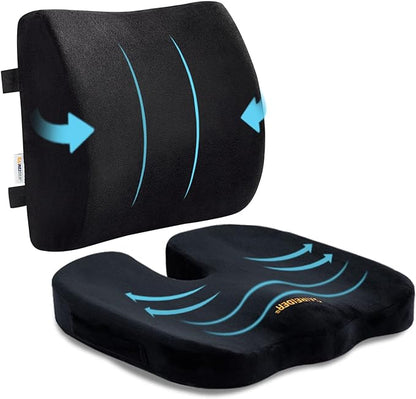 SAIREIDER Seat Cushion and Lumbar Support Pillow for Office Chair, Memory Foam Car Seat Cushions Back Support Pillows, Help Relieve Pain of Back, Lumbar, Tailbone and Sciatic Nerve（Black） by SAIREIDER