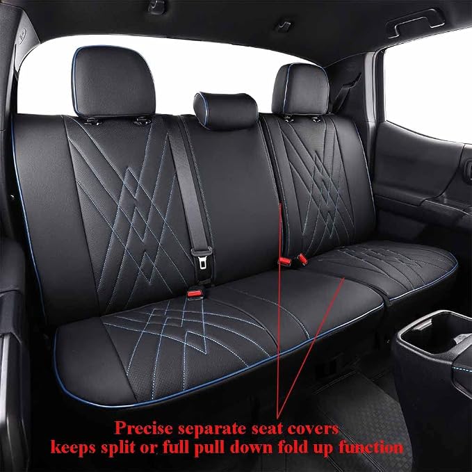 EKR Tacoma Leather Car Seat Covers Custom Fit for Toyota Tacoma 2012 2013 2014 2015 (Regular Seats) - Truck Seat Covers Full Set,Faux Leather(Black with Blue Trim) - Image 4