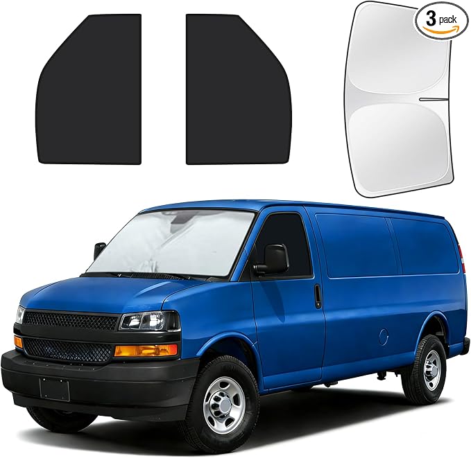 for Chevy Express 1996-2026 Cargo Van Windshield & Side Window Sun Shade | 3Pc Privacy Sun Shade Set for Front Windshield Side and Rear Windows, Window Covers Keeps Vehicle Cool for Camping Napping by MakeLifeBetter