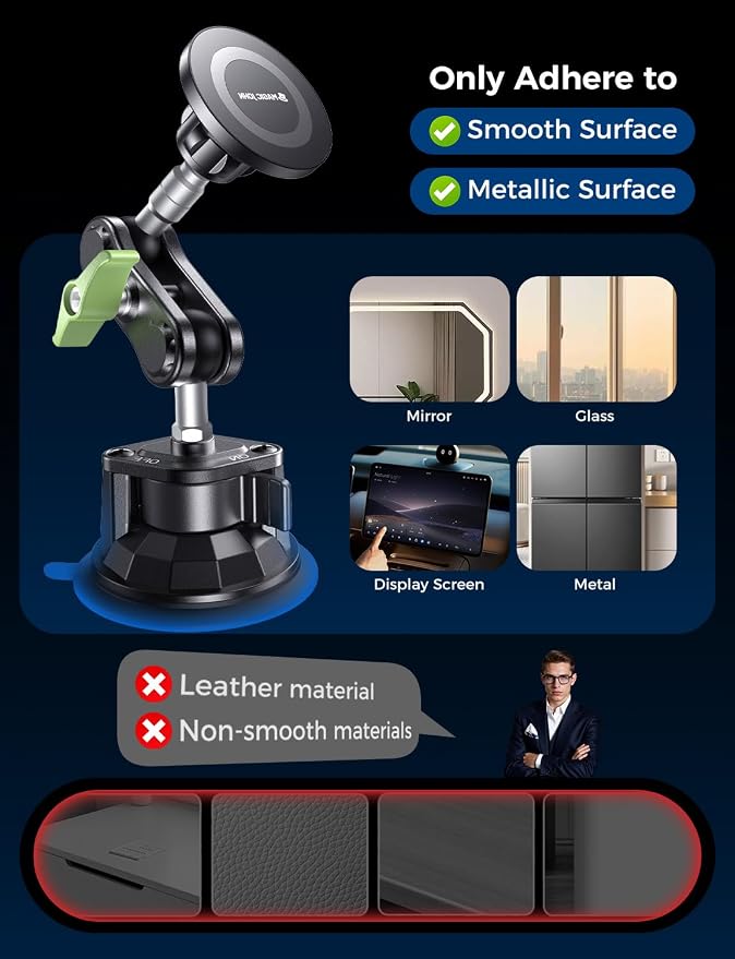 MAGIC JOHN Magnetic Car Phone Holder, Windshield Metal Suction Cup Mount | 360 Degree Rotatable, Strong Suction & Magnetic Force, Solid Metal Frame, Easy Installation - Image 8