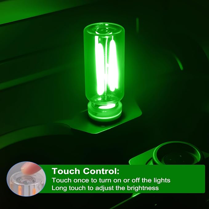 2Pcs Car USB Lights, Plug-in Retro Car Ambient Lighting Kit Dimmable Green | Touch Adjustment Light, Portable Mini Glass Bottle LED Bulb Nightlights for Car Bedroom Hallway Camping Holiday Decoration - Image 4