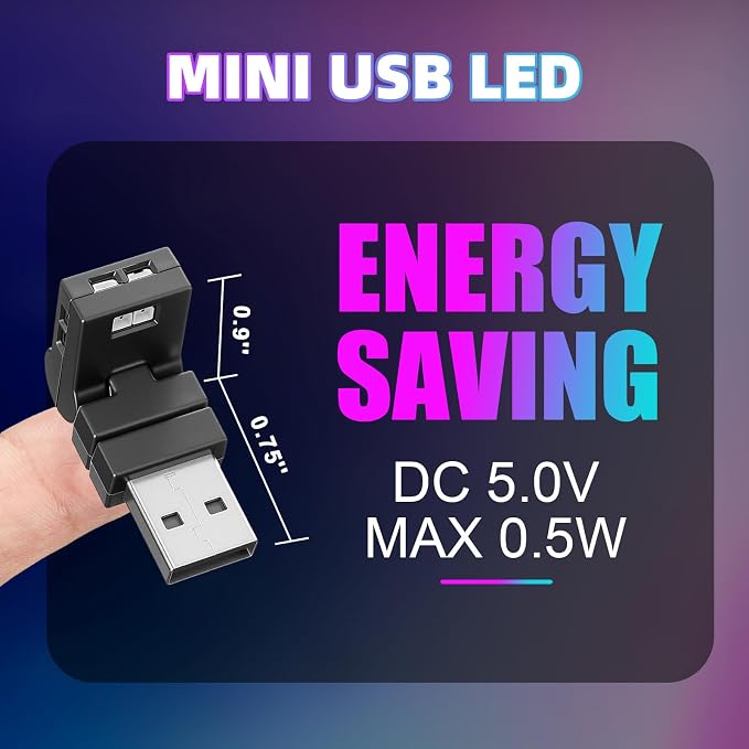 Frienda 2 Pcs Mini USB Light Car LED Interior Light, Manual Switch USB-A | 5v RGB Foldable Lighting, Adjustable 8 Color and Brightness, Smart USB Night Lamp for Cars Laptop Keyboard - Image 5