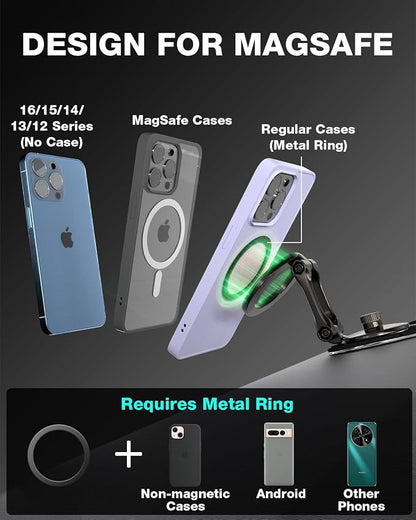 Smolink Magnetic Phone Mount for Tesla Screen and Dashboard | All-Metal Magnetic Phone Holder with Foldable Hidden Design for Tesla 3/Y/S/X and iPhone 17/16/15/14 Pro Max, Green - Image 3