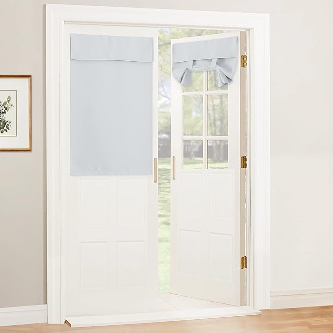 RYB HOME Kitchen Window Curtains Stick on Small Curtains for Back Door | Door Window Curtains,Classroom French Door Front Door Bathroom Garage, Mini Blinds no Drill,W26 x L40,Greyish White,1 Panel by RYBHOME