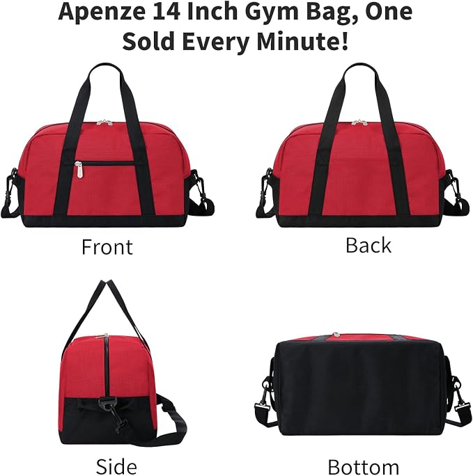 Apenze Small Gym Bag 14 inch lightweight Carry On Mini Duffel Bag for Travel Sport - Red - Image 8