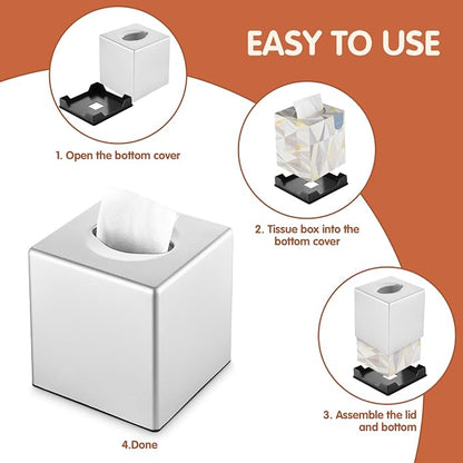 Y-in Hand Tissue Box Cover, Decorative Square Facial Storage Tissue Box Holder, Home Accessories for Bathroom Vanity Countertops, Dressers, Night Stand, Parlors and Office - Silver - Image 7