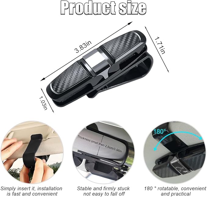 2PCS Glasses Holders for Car Sun Visor, Glasses Clip Organizer, Sunglasses Eyeglasses Mount with Ticket Card, Car Sun Visor Double-Ends Clip, 180 Degree Rotational Car Glasses Holder - Image 2