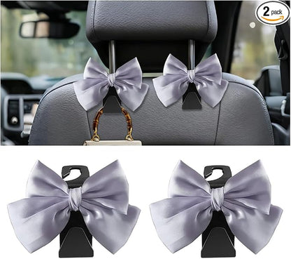 2PCS Car Seat Headrest Hook, Cute Bow Stylish Seat Back Purse Handbag Hanger Organizer, Multi-Purpose Auto Backseat Storage Hook Holder for Umbrella Coat Bag, Universal Fit (Purple) by Unknown