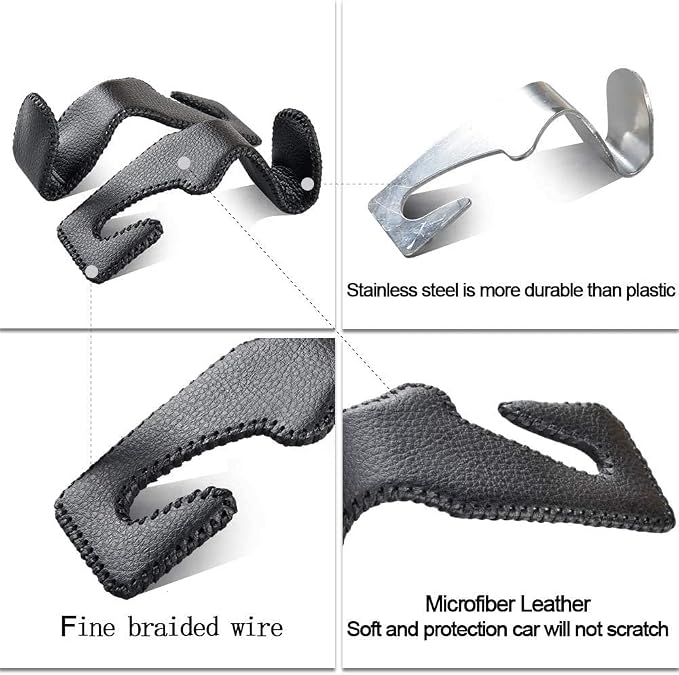 2 Pack Car Headrest Hooks, Microfiber Leather & Alloy Purse Hook Holds 45lb | Durable Alloy Material 360° rotating hooks hold bags, groceries up to 45lb; soft leather protects seats; fits most vehicles - Image 5