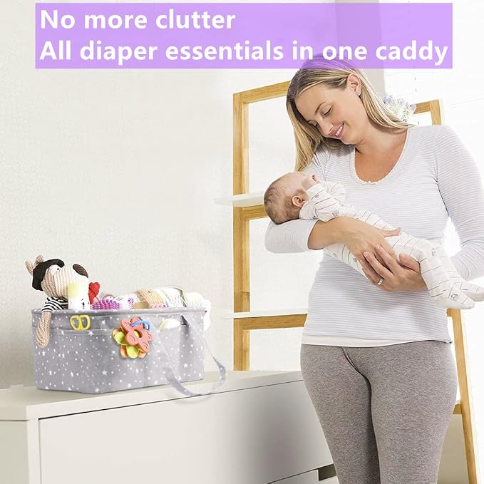 Baby Diaper Caddy Organizer- Extra Large Portable Diaper Basket with Removable Divider, Multi-Use Nursery Organizer for Diapers,Wipes,Baby Essential-Perfect Baby Basket bag Registry Must Have - Image 2