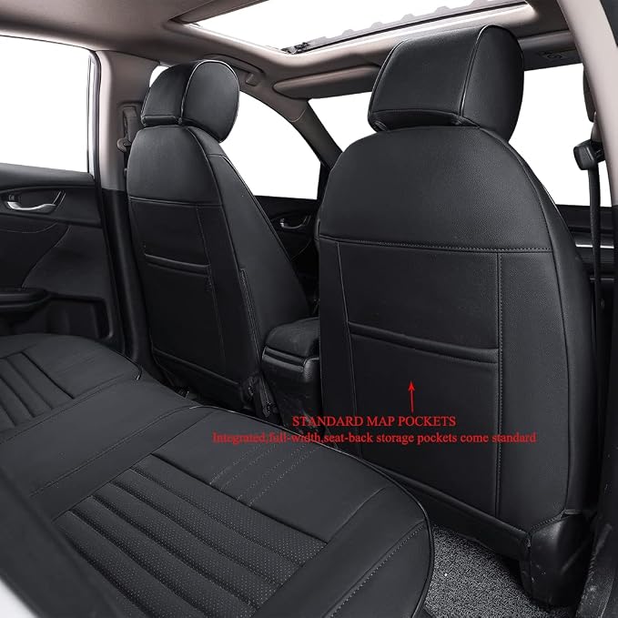 EKR Civic Seat Covers Custom Fit for Honda Civic (Hatchback) 2017 2018 2019 2020 2021(Rear W/NO Armrest),Waterproof Leather Car Seat Cover Full Set,Faux Leather(Black) - Image 3