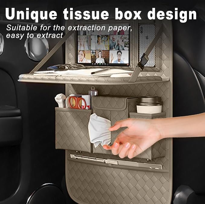 XDV Car Seat Organizers,Multi-functional Back Seat Protectors, Storage Pouches, and Tray Holders (for Cars, Kids, Seat Back and Rear Seats) (Woven Beige, 1 Pcs) - Image 7