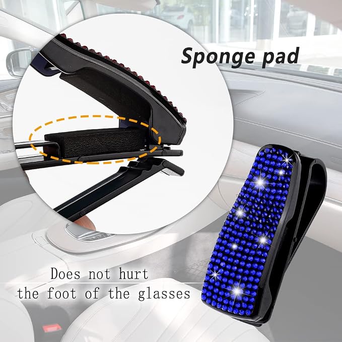 Set of 2 Bling Rhinestone Car Sun Visor Glasses Holders with Anti-Scratch Sponge,Car Decoration for Women Girls,Ticket Card Clip Visor Organizer,Universal Rhinestone Car Accessories (Jewel Blue) - Image 6