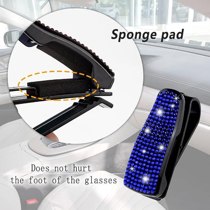 Set of 2 Bling Rhinestone Car Sun Visor Glasses Holders with Anti-Scratch Sponge,Car Decoration for Women Girls,Ticket Card Clip Visor Organizer,Universal Rhinestone Car Accessories (Jewel Blue) - Image 6