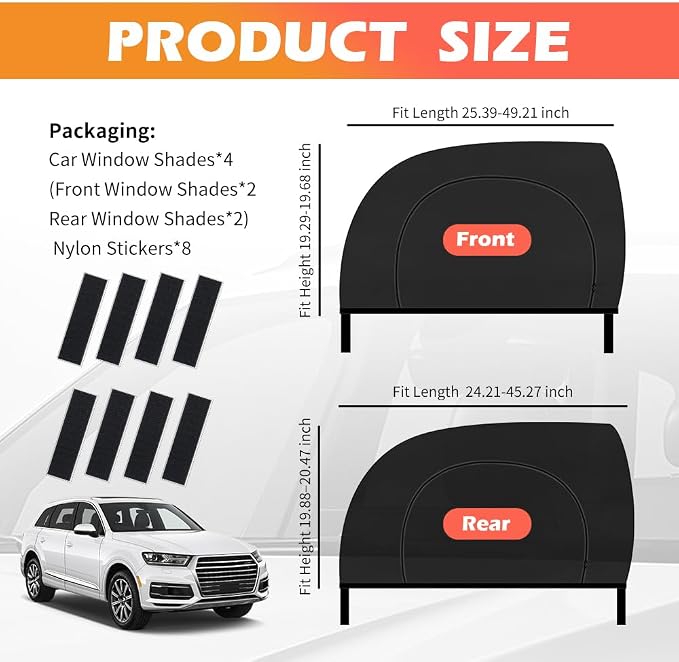 4PCS Zipper-Style Car Window Shades,Front/Rear Car Window Screens for Camping with Breathable Mesh,Upgraded Cars Shades for Side Windows for Privacy and Sun Protection - Image 2