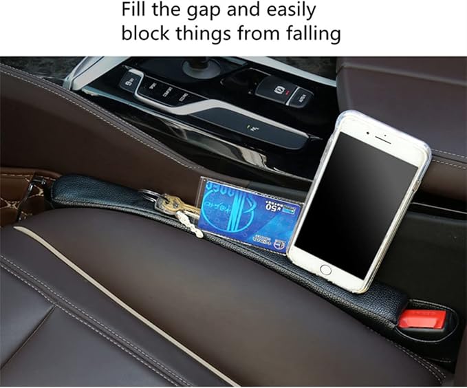 Tumecos Car Seat Gap Filler Pad PU Leather Console Side Pocket Organizer with One Cup Holder for Cellphone Wallet Coin Key 2 Pcs (Black+Beige Surface) - Image 6
