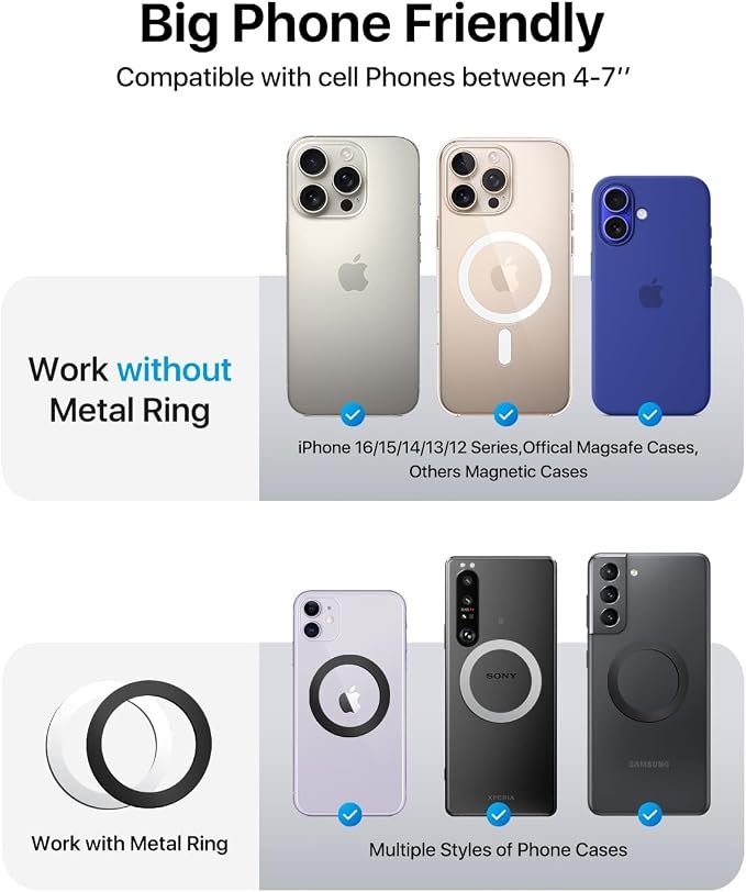 andobil 2026 Upgraded for Magsafe Car Mount [Biggest Panel, Big Phone Friendly] 360° Rotation Magnetic Phone Holder for Car Vent Suitable for iPhone 17/16/15 Pro Max Samsung S25/S24 (Grey) - Image 5