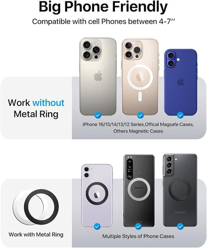 andobil 2026 Upgraded for Magsafe Car Mount [Biggest Panel, Big Phone Friendly] 360° Rotation Magnetic Phone Holder for Car Vent Suitable for iPhone 17/16/15 Pro Max Samsung S25/S24 (Grey) - Image 5