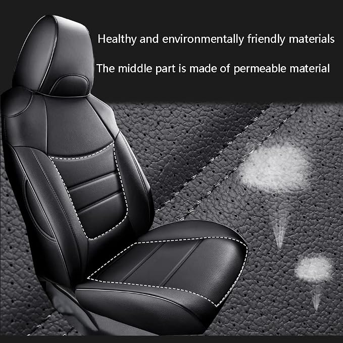 CocheFamilia Custom Fit RAV4 Car Seat Covers for Select Toyota RAV4 LE 2013 2014 2015 2016 2017 2018 (NOT for Hybrid) - Full Set, Leather (Black and Grey) - Image 5