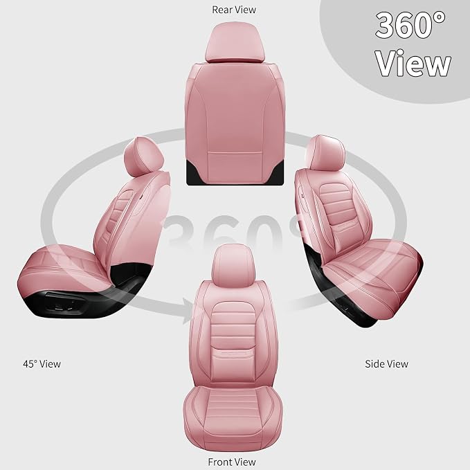 Pink Car Seat Covers Full Set, Universal Faux Leather Seat Covers for Cars 5 Seats, Waterproof Leather Car Seat Covers, Comfortable Automotive Seat Covers for Most Sedans Trucks SUVs - Image 5