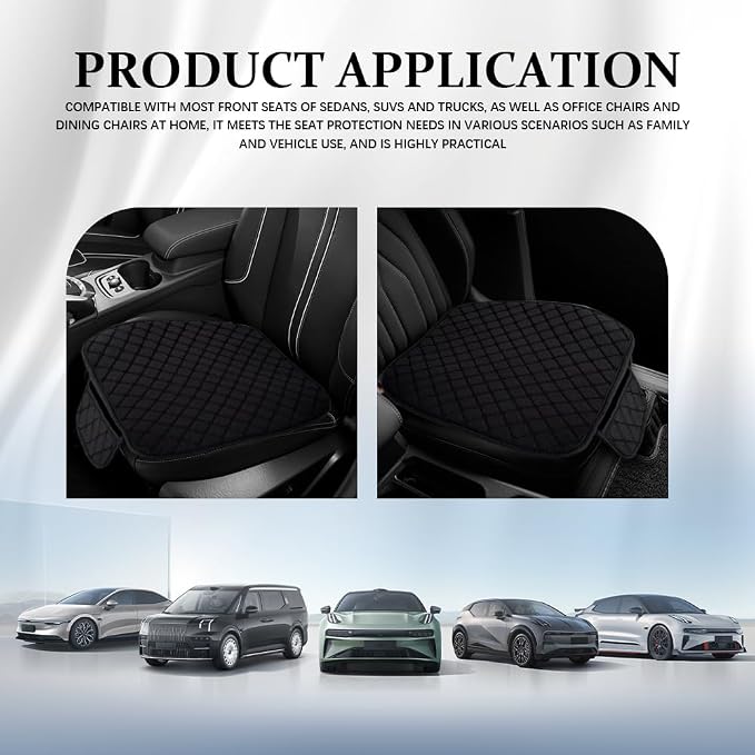 Leather Front Car Seat Cover, Anti-Slip Car Seat Bottom Covers, Full Wrapped Bottom Seat Protectors with Storage Pocket, Universal Comfortable Seat Cushion Fit Vehicles SUVs Trucks (K2-Black) - Image 7