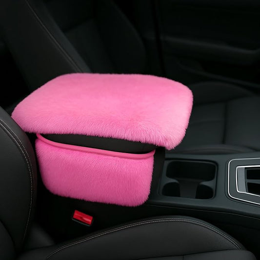 Fluffy Car Armrest Cover with Side Pockets – Plush Fuzzy Fur Center Console Armrest Cushion Pad, Universal Winter Car Interior Protector, Soft Arm Rest Cover with Storage for Women & Men (PINK) by Unknown