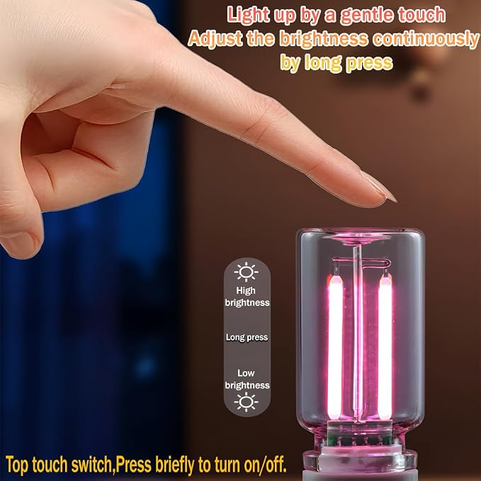 1 Pack Car LED Lights Interior, USB Light for Car Decor & Bedroom, Touch Dimmable Ambient Lighting, Mini Glass Bottle Night Light for Camping Gifts-Pink - Image 4