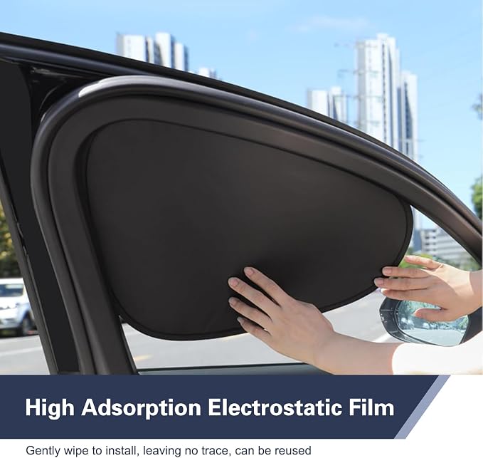 2 PCS Car Side Window Sun Shade, Sunproof Heat Insulation Front Window Shades with Suction Cup Stick, Sun Block Privacy Protection Cover, Universal for Most Vehicles (Black) - Image 7