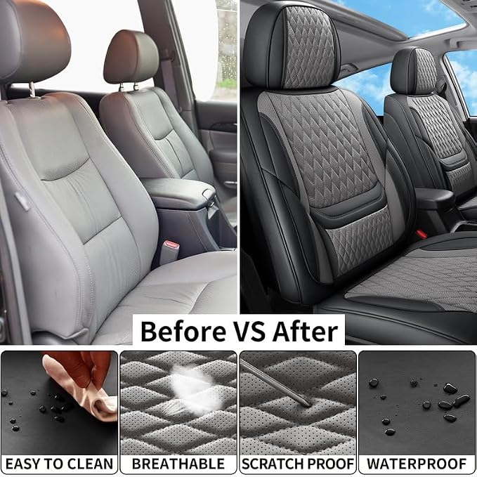 Front Seat Covers Custom Fit For Toyota Tacoma 2001-2026, Black&Gray | Lumbar Support, Luxury Faux Leather, Breathable, Anti-Slip, Airbag Compatible, Waterproof, Car Seat Protectors, 1 Row 2 Seats - Image 5