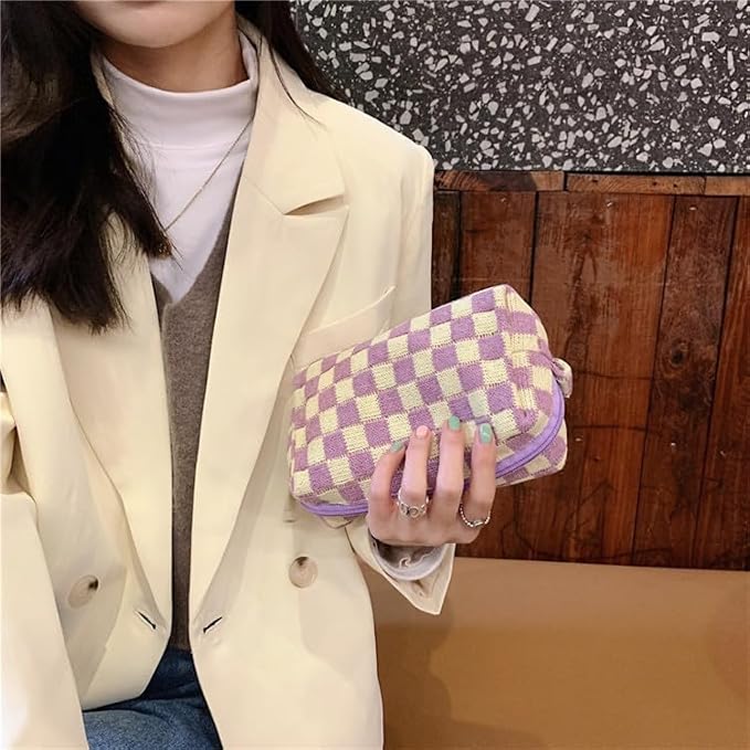 Checkered Makeup Bag for Purse, Small Travel Cosmetic Pouch,Purple,2 Pack | Cute Zipper Makeup Organizer for Women, Travel Essentials, Toiletries, Makeup Brushes, Beauty Accessories&Bridesmaid Gifts - Image 6