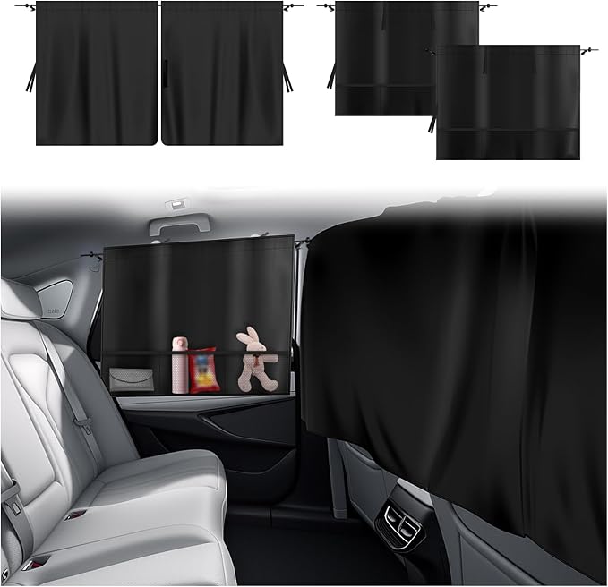 3 Pack Upgraded Car Window Shades Set, 2 Window Sun Shades + 1 Privacy Curtain with Storage Pockets, UV Sun Protection & Privacy Screen (A) - Image 7