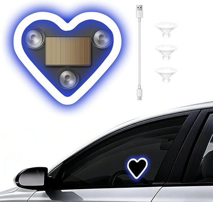Car Window Wireless LED Ambient Light Solar Powered Love Heart Shaped Neon Lamp for Night Driving Interior Decor Accessories Romantic Gift for Women Girl Couples-Blue by GCZCC