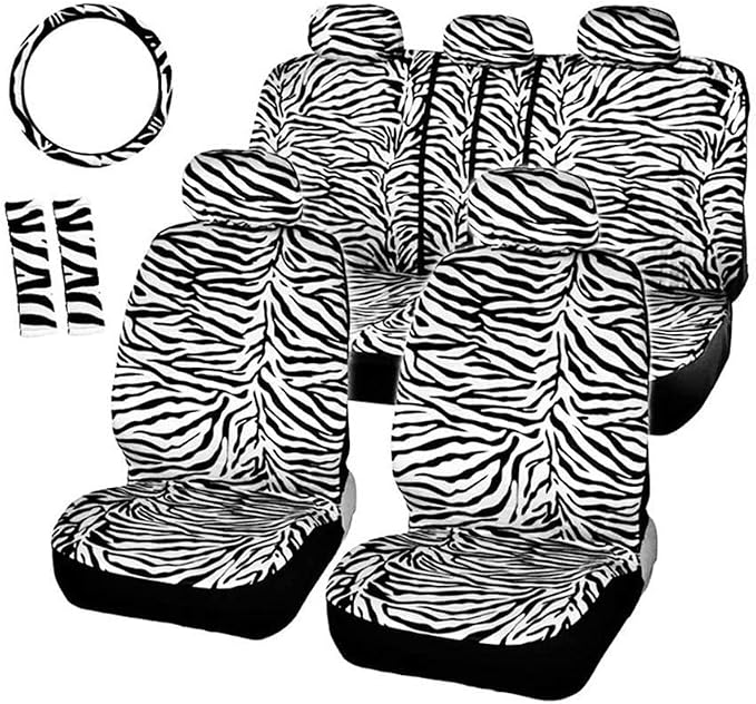 AUTOFAN Zebra Car Seat Covers for Full Set with 2 Seat Belt Pads & Universal 15 Inch Steering Wheel Cover Fit for Cars, Trucks, SUV, or Van by AUTOFAN