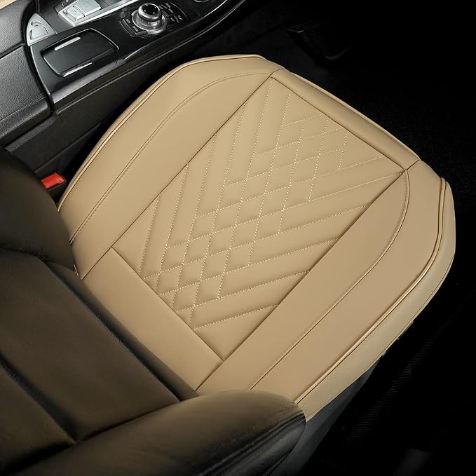 GIANT PANDA 1pack Front Car Seat Cover Bottom Seat Cover, PU Leather Driver Car Seat Protector Fits 95% of Vehicles, Wrapping Around The Bottom (Beige) - Image 2