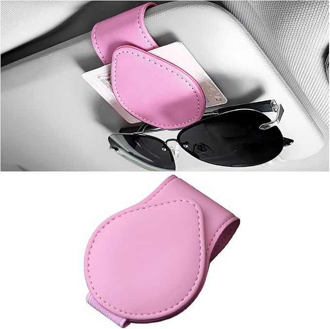 Sunglasses Holder for Car Visor, Magnetic Leather Sun Visor Eyeglasses Hanger & Ticket Card Clip, for Most Cars by Unknown