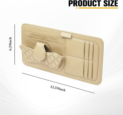 Car Sun Visor Organizer, Multifunctional Visor Storage Pouch with Sunglasses Holder & Card Sleeve Pocket, Auto Interior Organizer Pocket Bag for Pens Cards Documents, Universal Fit (Khaki) - Image 2