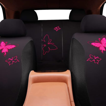 Flying Banner Butterfly car seat Covers ful Set Fashion Universal Lady Woman Female Rear Bench Split Colorized (Black Rose Red, Full Set - Lace) - Image 8