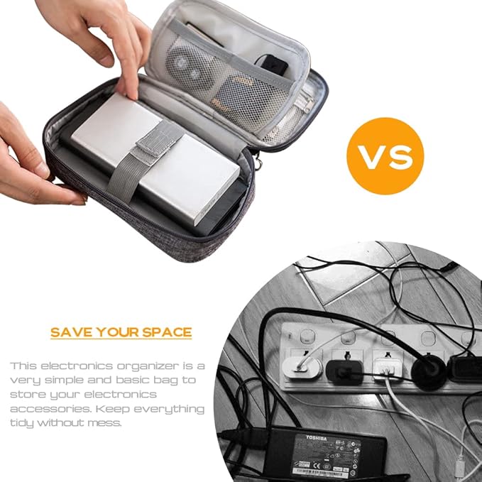 Electronic Organizer Bag Cable Organizer Travel Cord Organizer Case Pouch Portable Carrying Case for Charger Hard Drive Earphone USB SD Card (Blue) - Image 3