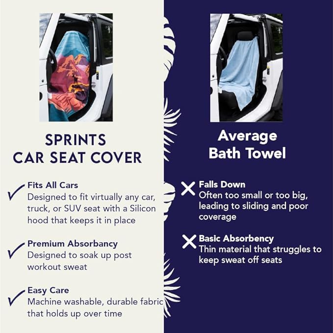 Sprints Athletic Running Towel, Full-Sized, Car Seat Cover - Performance Microfiber (Midnight Boardwalk Stripe) - Image 2