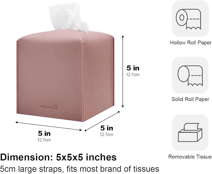 Tissue Box Cover 5X5X5'' PU Leather Tissue Holder Square Tissue Cube Box Organizer for Bathroom Vanity Countertop, Car, Night Stands, Office, Home, Kitchen (1Pack, Pretty Pink) - Image 5