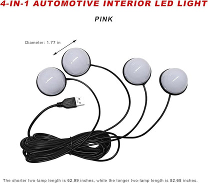 Car Interior LED Lights, 5V 3W Bright Ambient Light Vehicle Under Dash Neon Lamp with USB Port, 4 in 1 Atmosphere Lights Interior Decorative Lamps for Most Vehicles (Pink) - Image 2