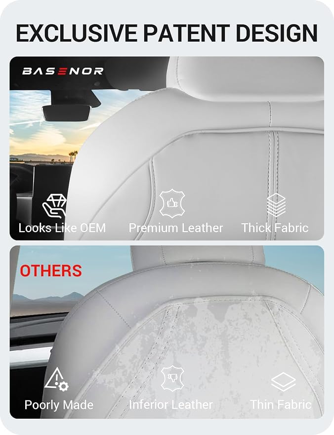 BASENOR 2026 Tesla Model Y (Juniper)/3/S/X Leather Seat Back Kick Protector | Backseat Mats for Kids (Extra Organizer Pocket) Waterproof Scratchproof White (Not for Model Y Juniper/3 Highland Standard) - Image 2
