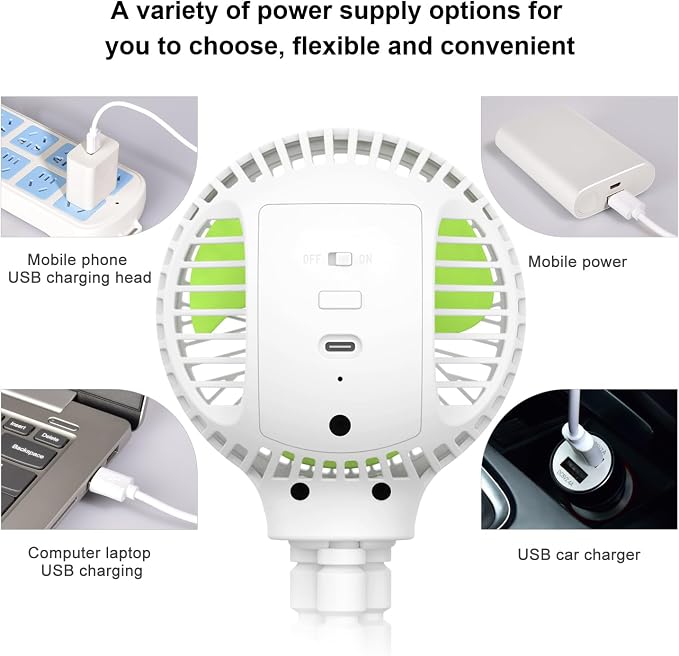 Portable Stroller Fan, USB or Rechargeable Battery Operated with 3 Speeds and 360°Rotate, Cooling Clip On for Baby Crib Travel Car Seat White - Image 7