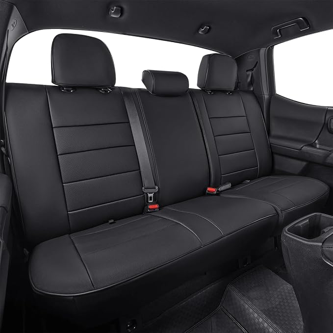 EKR Custom Fit Tacoma Leather Car Seat Covers for Toyota Tacoma 2012 2013 2014 2015 (TRD Sport Seats)- Full Set,Faux Leather(Black) - Image 4